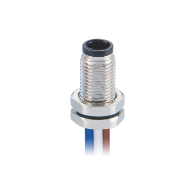 M5 Male Straight Connector, Solder Panel Mount, Front Fastened, Contacts: 3, Unshielded, IP67