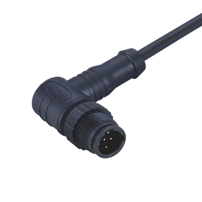 M12 C-coding Male Angled Connector, Molded Cable, Plastic, Unshielded, Contacts: 3, IP67/IP68