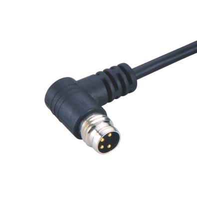 M8 Male A-coding Angled Connector, Snap-in Molded Cable, Contacts: 3, Unshielded, IP67 / IP65