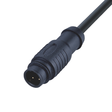 M12 A-coding Male Straight Connector, Molded Cable, Snap-in, Unshielded, Contacts: 3, IP65