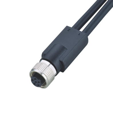 M12 B-coding Female Straight Connector, Molded 2 Cables, Unshielded, Contacts: 3, IP67/IP68/IP69K