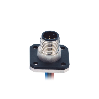 M12 A-coding Male Straight Connector, Solder Panel Mount, with Flange, Unshielded, Contacts: 8, IP67/IP68