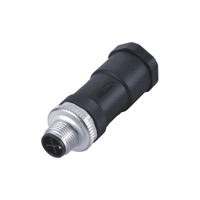 M12 S-coding Male Straight Connector, Field Wirable Assembly, Screw joint, PG9, Unshielded, Front fastened, Contacts: 3, IP67/IP68