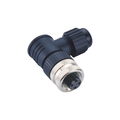 M12 C-coding Female Angled Connector, Field Wirable Assembly, Solder, Unshielded, Front fastened, Contacts: 6, IP67/IP68