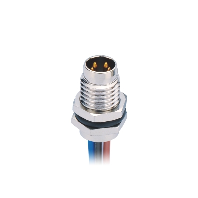 M8 Male A-coding Straight Connector, Solder Panel Mount, Contacts: 3, Unshielded, IP67 / IP65, UL Listed: CYJV(CYJV7).E321413