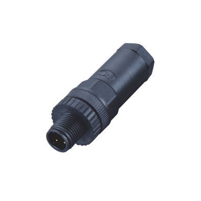 M12 B-coding Male Straight Connector, Field Wirable Assembly, Screw joint, Plastic, Front fastened, Unshielded, PG9, Contacts: 3, IP67/IP68