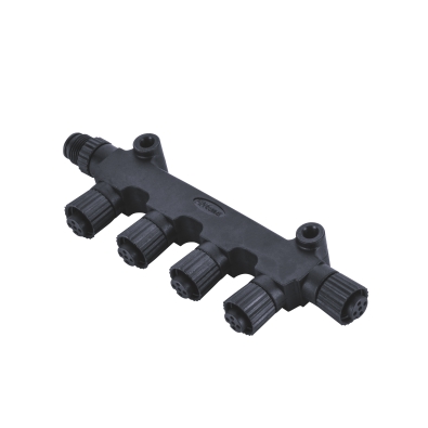 M12 Multi-Way 6T-Splitter, Male-5*Female, B-coding, Plastic fix screw, Contacts: 3, Unshielded, IP67 / IP68