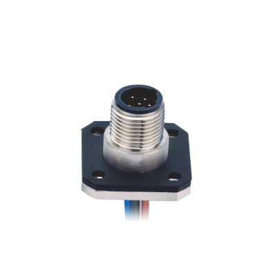 M12 C-coding Male Straight Connector, Solder Panel Mount, with Flange, Unshielded, Contacts: 5, IP67/IP68