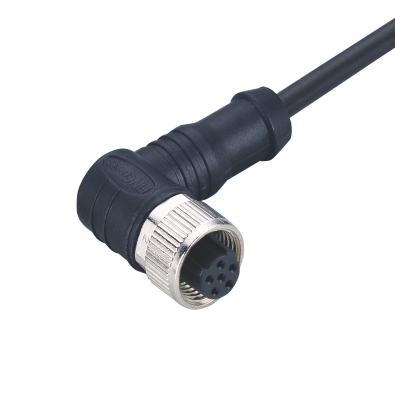 M12 C-coding Female Angled Connector, Molded Cable, Shielded, Contacts: 3, IP67/IP68/IP69K