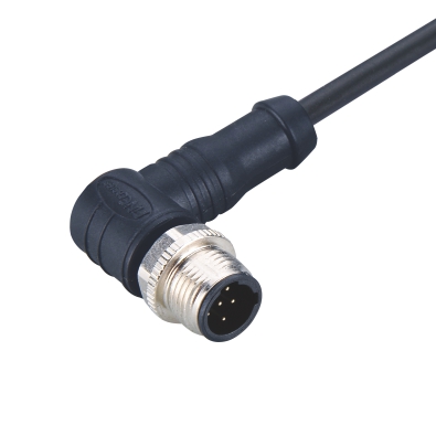 M12 C-coding Male Angled Connector, Molded Cable, Shielded, Contacts: 3, IP67/IP68/IP69K