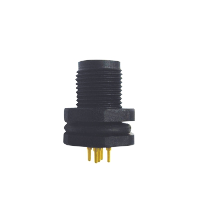 M12 A-coding Male Straight Connector, Plastic PCB Panel Mount, M12 thread Front fastened, Unshielded, M12x1.0, Contacts: 4, IP67/IP68