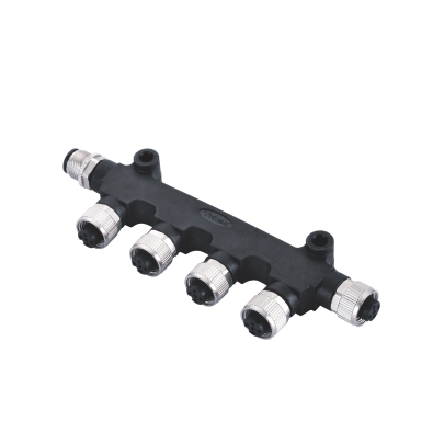 M12 Multi-Way 6T-Splitter, Male-5*Female, A-coding, Fix screw, Contacts: 3, Unshielded, IP67 / IP68