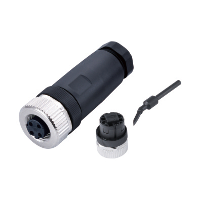 M12 B-coding Female Straight Connector, Field Wirable Assembly, Spring clamp terminals, Front fastened, Unshielded, Contacts: 3, IP67