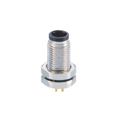M5 Male Straight Connector, PCB Panel Mount, Front Fastened, Contacts: 3, Unshielded, IP67