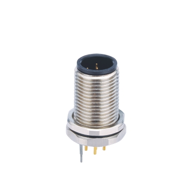 M12 A-coding Male Straight Connector, PCB Panel Mount, M12 thread Front fastened, Shielded, Contacts: 8, IP67/IP68