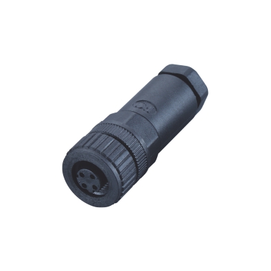 M12 A-coding Female Straight Connector, Field Wirable Assembly, Screw joint, Plastic, Front fastened, Unshielded, PG7, Contacts: 4, IP67/IP68