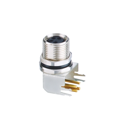 M8 Female A-coding Angled Connector, PCB Panel Mount, Front fastened, Contacts: 3, Shielded, IP67, UL Listed: CYJV(CYJV7).E321413