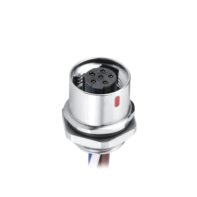 M12 C-coding Female Straight Connector, Solder Panel Mount, Push-Pull, Rear fastened, Shielded, Contacts: 3, IP67