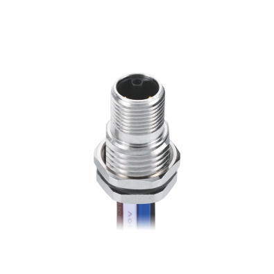 M12 L-coding Male Straight Connector, Solder Panel Mount, Front fastened, PG9, Unshielded, Contacts: 5, IP67 / IP68