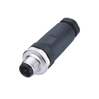 M12 B-coding Male Straight Connector, Field Wirable Assembly, Screw joint, Al-alloy Screw/Nut, Front fastened, Unshielded, PG7, Contacts: 4, IP67/IP68