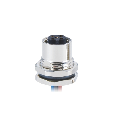 M12 B-coding Female Straight Connector, Solder Panel Mount, Front fastened, PG9, Unshielded, Contacts: 4, IP67 / IP68