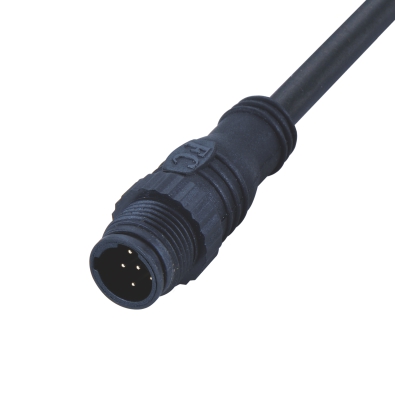 M12 C-coding Male Straight Connector, Molded Cable, Plastic, Unshielded, Contacts: 4, IP67/IP68