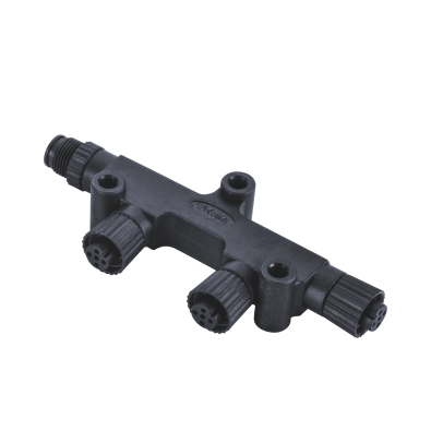 M12 Multi-Way 4T-Splitter, Male-3*Female, A-coding, Plastic fix screw, Contacts: 3, Unshielded, IP67 / IP68