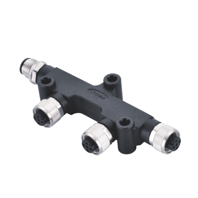 M12 Multi-Way 4T-Splitter, Male-3*Female, B-coding, Fix screw, Contacts: 3, Unshielded, IP67 / IP68