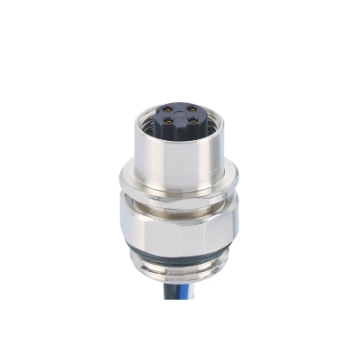 M12 A-coding Female Straight Connector, Solder Panel Mount, Rear fastened, PG9, Adjustable Nut, Unshielded, Contacts: 17, IP67/IP68
