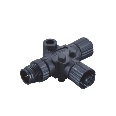 M12 T-Splitter, Female-Male-Female, A-coding, Plastic fix screw, Contacts: 4, Unshielded, IP67 / IP68