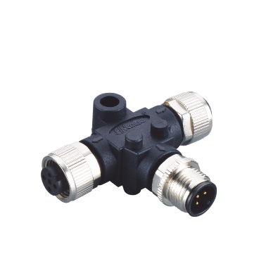 M12 T-Splitter, Female-Male-Female, A-coding, Fix screw, Contacts: 5, Unshielded, IP67 / IP68