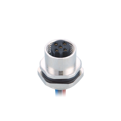 M12 B-coding Female Straight Connector, Solder Panel Mount, Die-cast Screw, Rear fastened, PG9, Unshielded, Contacts: 4, IP67 / IP68