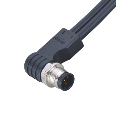 M12 A-coding Male Angled Connector, Molded 2 Cables, Shielded, Contacts: 4, IP67/IP68
