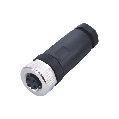 M12 A-coding Female Straight Connector, Field Wirable Assembly, Screw joint, Front fastened, Unshielded, PG7, Contacts: 3, IP67/IP68
