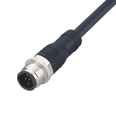 M12 C-coding Male Straight Connector, Molded Cable, Unshielded, Contacts: 3, IP67/IP68/IP69K