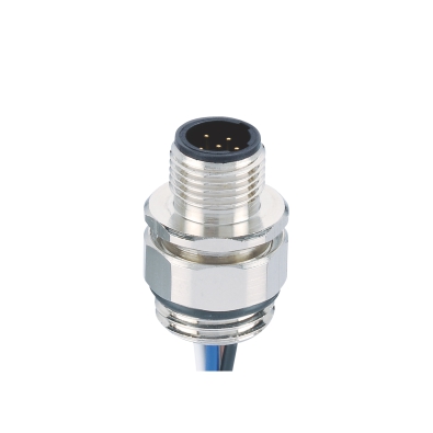 M12 C-coding Male Straight Connector, Solder Panel Mount, Rear fastened, M16x1.5, Adjustable Nut, Unshielded, Contacts: 3, IP67/IP68