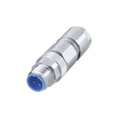M12 B-coding Male Straight Connector, Field Wirable Assembly, Crimp, Shielded, Front fastened, Contacts: 3, IP67/IP68
