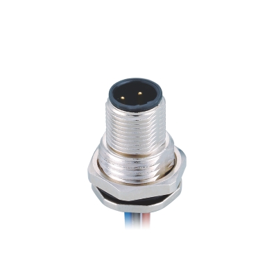 M12 B-coding Male Straight Connector, Solder Panel Mount, Die-cast Screw, Front fastened, PG9, Unshielded, Contacts: 4, IP67/IP68