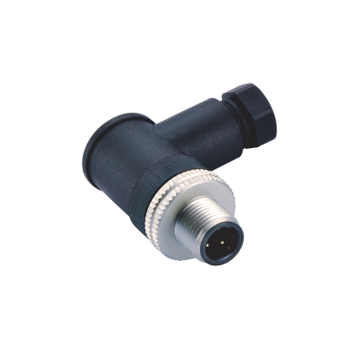 M12 B-coding Male Angled Connector, Field Wirable Assembly, Screw joint, Al-alloy Screw/Nut, Front fastened, Unshielded, PG9, Contacts: 3, IP67/IP68