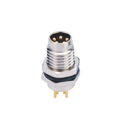 M8 Male A-coding Straight Connector, PCB Panel Mount, Front fastened, Contacts: 3, Unshielded, IP67 / IP65, UL Listed: CYJV(CYJV7).E321413