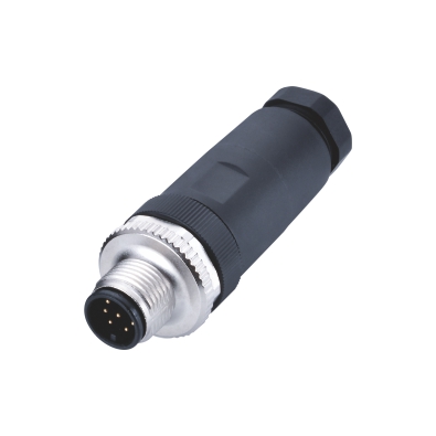 M12 A-coding Male Straight Connector, Field Wirable Assembly, Screw joint, Front fastened, Unshielded, PG9, Contacts: 8, IP67/IP68