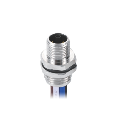 M12 K-coding Male Straight Connector, Crimp Panel Mount, Rear fastened, M16x1.5, Unshielded, Contacts: 5, IP67 / IP68