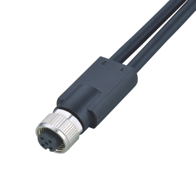 M12 A-coding Female Straight Connector, Molded 2 Cables, Unshielded, Contacts: 3, IP67/IP68