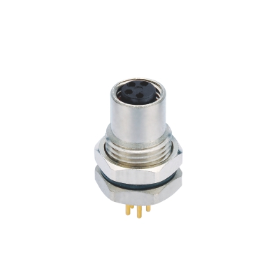 M8 Female A-coding Straight Connector, PCB Panel Mount, Front fastened, Contacts: 3, Unshielded, IP67, UL Listed: CYJV(CYJV7).E321413