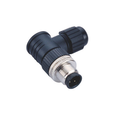 M12 B-coding Male Angled Connector, Field Wirable Assembly, Solder, Unshielded, Front fastened, Contacts: 3, IP67/IP68
