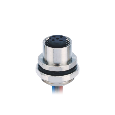 M12 A-coding Female Straight Connector, Solder Panel Mount, Rear fastened, M16x1.5, Unshielded, Contacts: 3, IP67/IP68