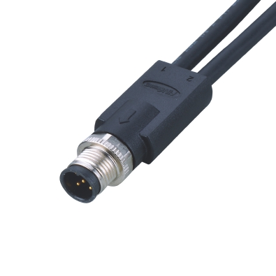 M12 A-coding Male Straight Connector, Molded 2 Cables, Unshielded, Contacts: 4, IP67/IP68