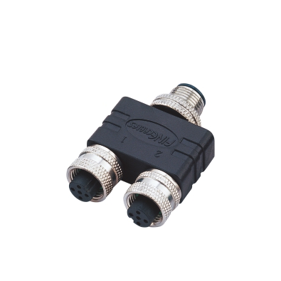 M12 Y-Splitter, Male-2*Female, D-coding, Contacts: 4, Unshielded, IP67 / IP68