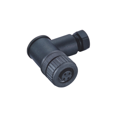 M12 A-coding Female Angled Connector, Field Wirable Assembly, Screw joint, Plastic, Front fastened, Unshielded, PG7, Contacts: 8, IP67/IP68