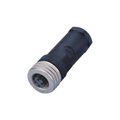 M12 A-coding Female Straight Connector, Field Wirable Assembly, Screw joint, Al-alloy Screw/Nut, Front fastened, Unshielded, PG9, Contacts: 8, IP67/IP68